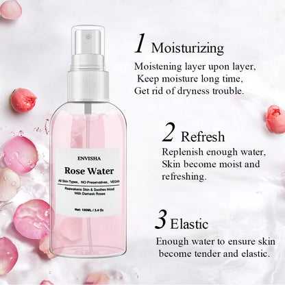 ENVISHA Rose Water For Face Facial Toner Organic Rose Petals Essence Moisturizing Serum Refresh Elastic Shrink Pores Skin Care