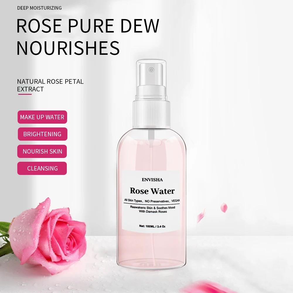 ENVISHA Rose Water For Face Facial Toner Organic Rose Petals Essence Moisturizing Serum Refresh Elastic Shrink Pores Skin Care
