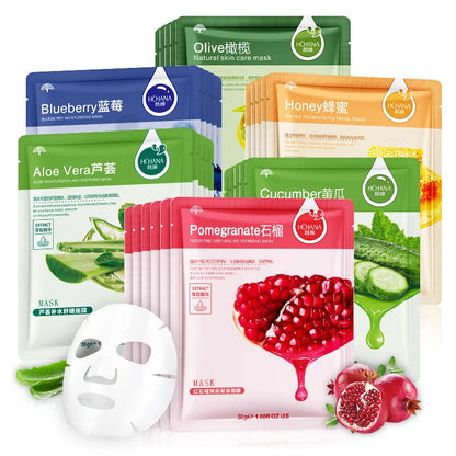 30pcs Fresh Fruits Facial Masks – Hydrating, Firming & Korean Skincare Pack