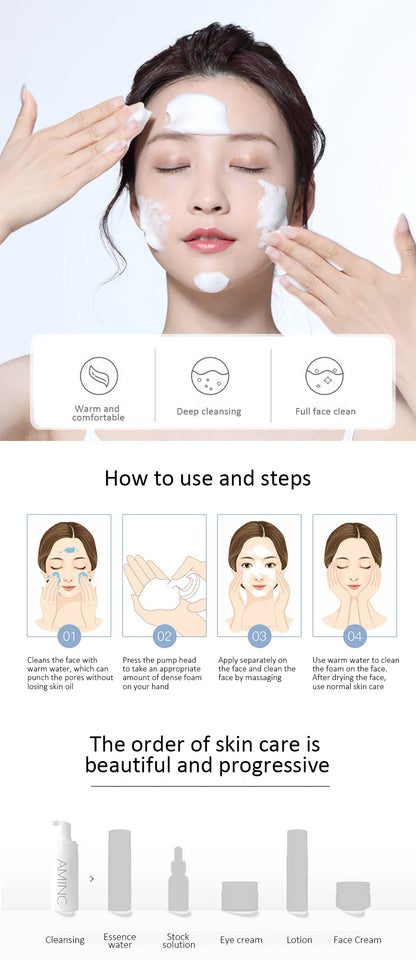 100/150ml Amino Acid Cleansing Mousse Oil Control Deep Cleaning Mites Removal Acne Moisturizing Face Cleanser Foam Brighten Skin