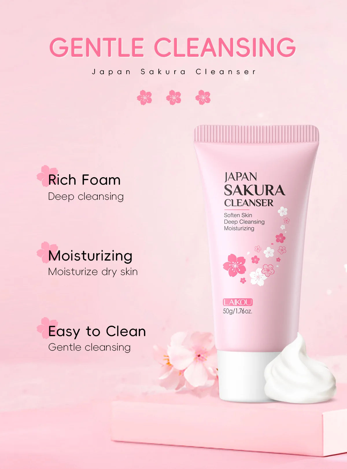 50ml Sakura Gentle Cleanser Face Remove Deep Blackheads Cleanse Exfoliate Moisturizing Skin Brightening Face Cleanser Skin Care