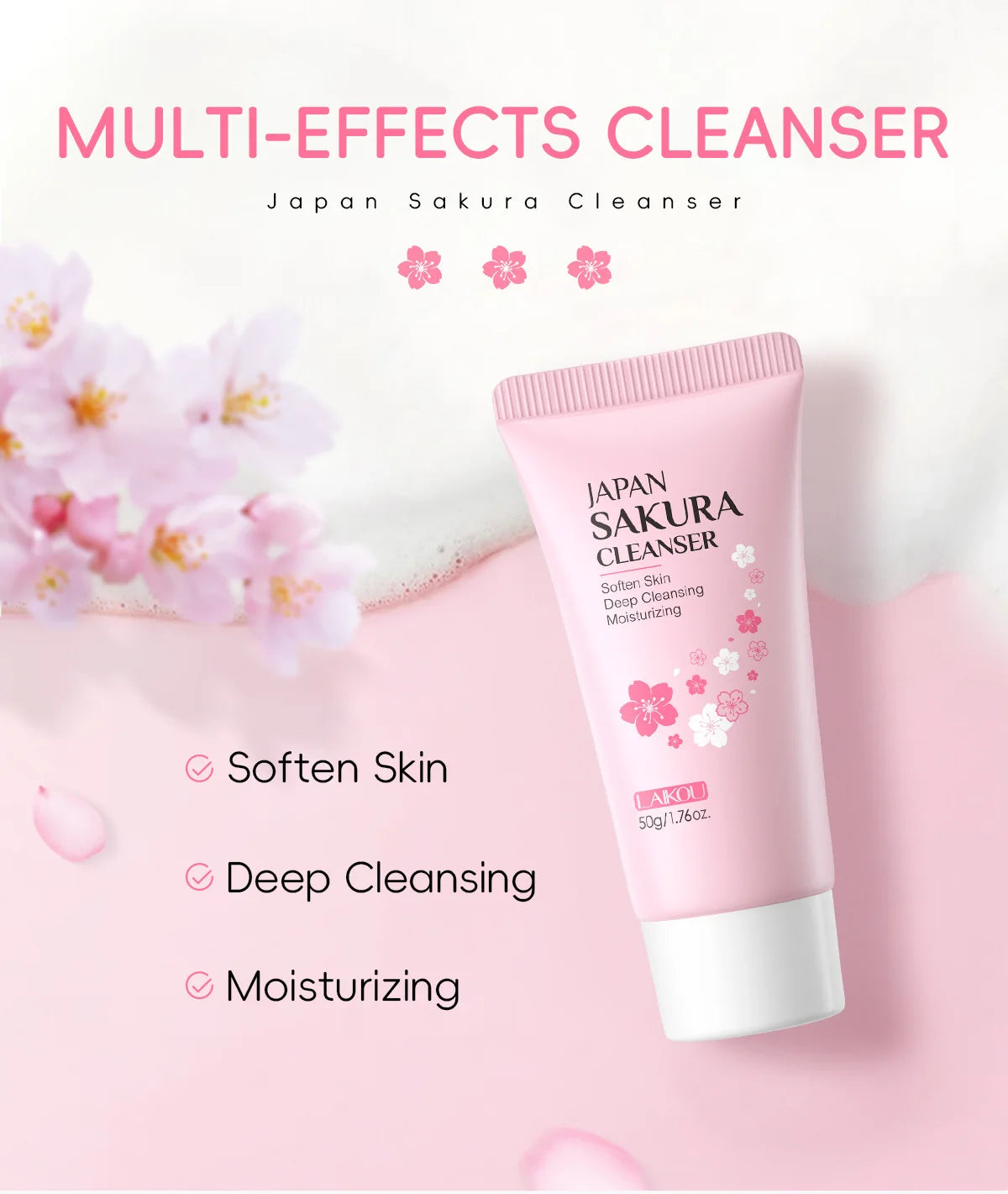 50ml Sakura Gentle Cleanser Face Remove Deep Blackheads Cleanse Exfoliate Moisturizing Skin Brightening Face Cleanser Skin Care