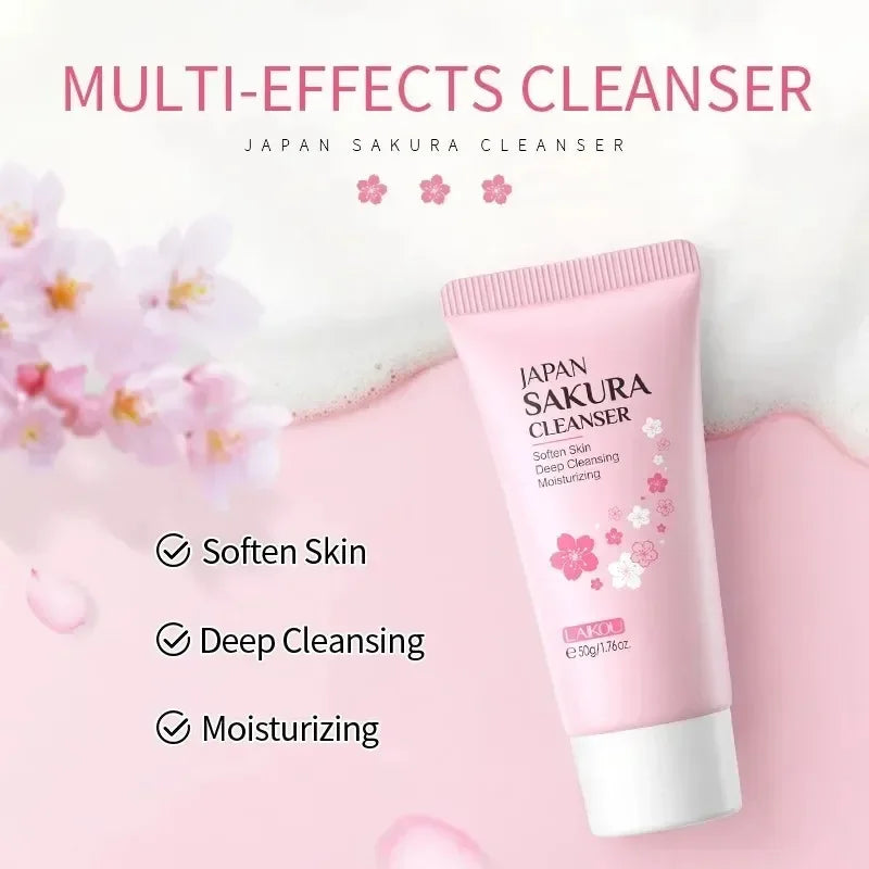 50ml Sakura Gentle Cleanser Face Remove Deep Blackheads Cleanse Exfoliate Moisturizing Skin Brightening Face Cleanser Skin Care