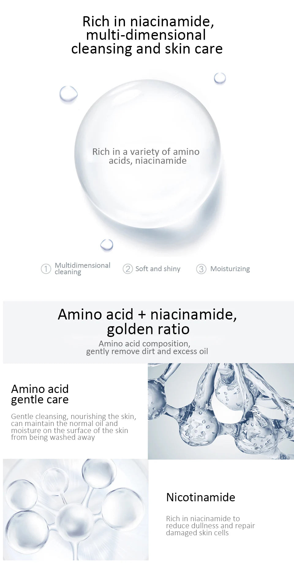 100/150ml Amino Acid Cleansing Mousse Oil Control Deep Cleaning Mites Removal Acne Moisturizing Face Cleanser Foam Brighten Skin