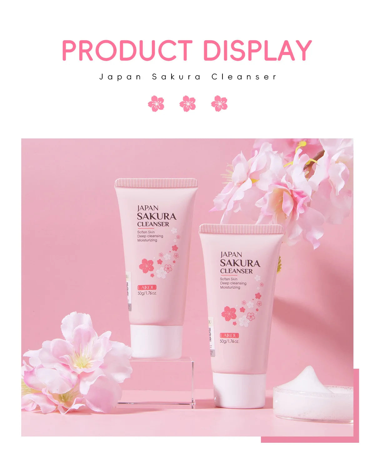50ml Sakura Gentle Cleanser Face Remove Deep Blackheads Cleanse Exfoliate Moisturizing Skin Brightening Face Cleanser Skin Care