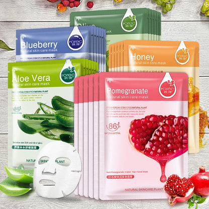 30pcs Fresh Fruits Facial Masks – Hydrating, Firming & Korean Skincare Pack