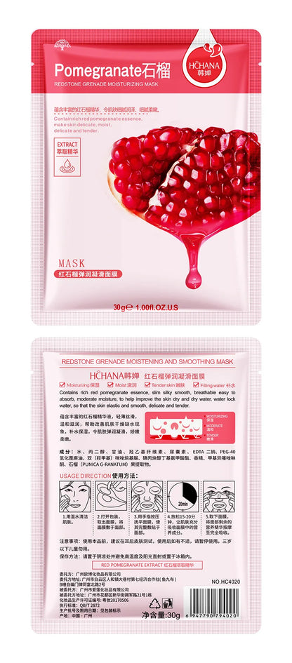 30pcs Fresh Fruits Facial Masks – Hydrating, Firming & Korean Skincare Pack
